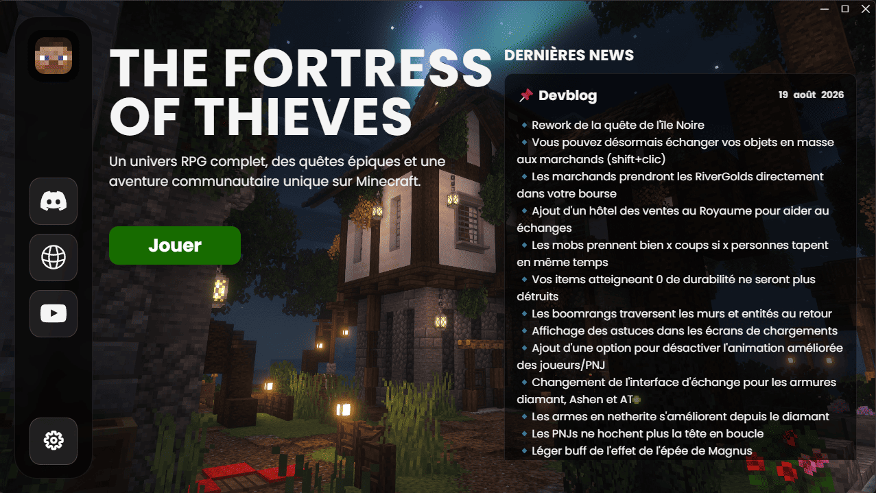 Écran principal de l'application The Fortress of Thieves